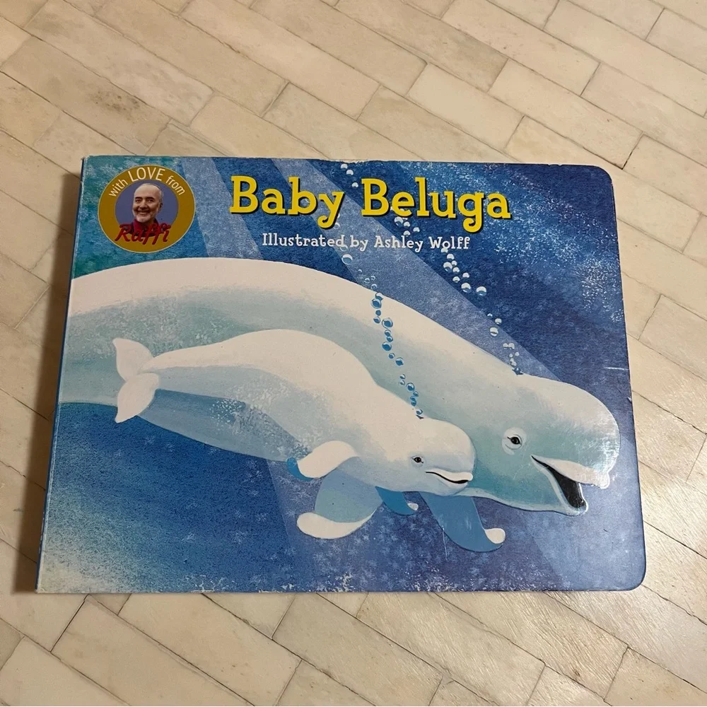 Kate Quinn Baby Beluga Light Green Organic Cotton Bib size Small + Raffi Book